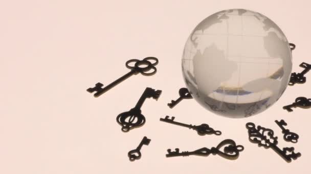 Glass Globe Several Types Antique Keys — Stock Video