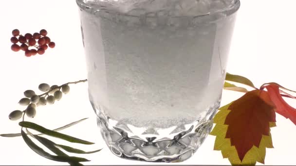 Vaso Bebida Fría Sin Alcohol Carbonatada Con Cubitos Hielo Hojas — Vídeo de stock