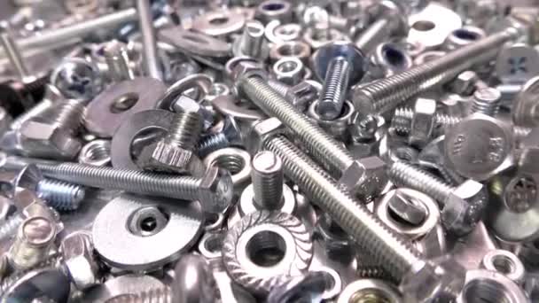 Video Showing Passage Bolts Nuts Washers Isolated Steel Sheet Metal — Stock Video