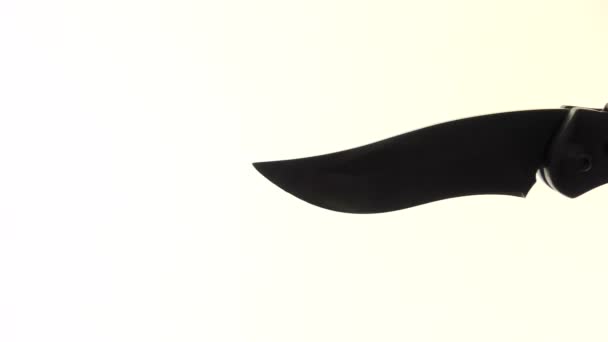 One Sharp Steel Knife Flies Front Video Camera — Stock Video
