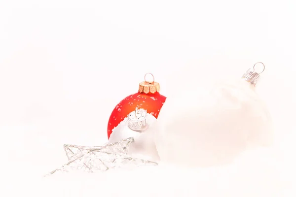 Estúdio Tiro Natal Decoração Branco Com Neve Falsa — Fotografia de Stock