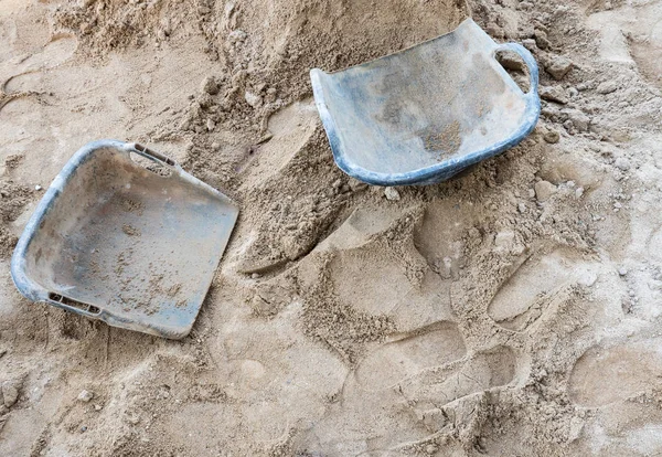 Dirty Clam Shell Shaped Basket Pile Sand Use Construction Site — Stock Photo, Image