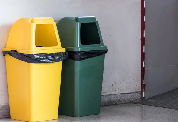 New plastic bin for the customer in the urban food park near the residential area.