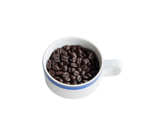 Arabica Coffee Bean White Ceramic Cup White Background Copy Space — Stock Photo, Image