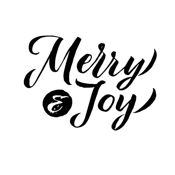 Merry Christmas kalligrafie. Vrolijk en vreugde. Wenskaart Design — Stockvector