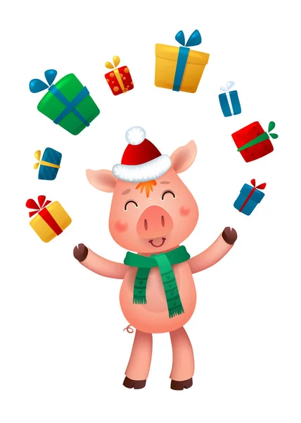 Cerdo Regalos Año Nuevo Ilustraciones Vectoriales 2019 Símbolo Chino Aislado — Vector de stock