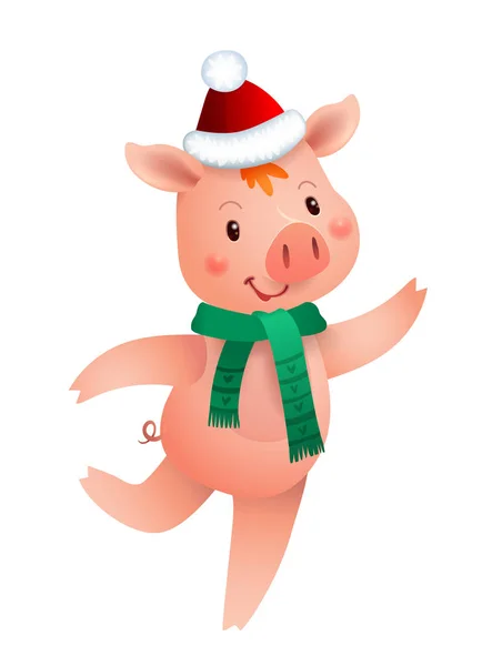 Porco Bonito Chapéu Pai Natal Símbolo Ano Calendário Chinês Desenho — Vetor de Stock