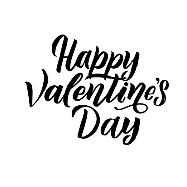 Happy Valentines Day zwarte belettering witte achtergrond. Wenskaart — Stockvector