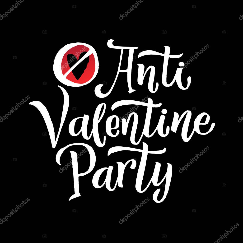 Anti Valentines Party Black Lettering Red Background. Poster for Event.