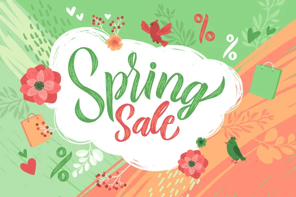 Весняний Розпродаж Модний Сценарій Написання Дизайну Spring Sale Векторні Ілюстрації — стоковий вектор