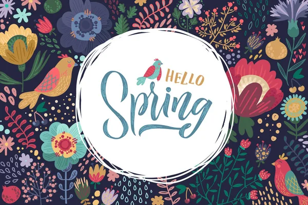Hello Spring Trendy Script Lettering Design Spring Sale Vector Illustration — Stock Vector