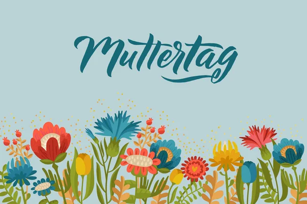 Feliz Dia das Mães Alemanha Design em fundo floral. Ilustração vetorial. Saudação Caligrafia Design Colors. Modelo para um cartaz, cartões, banner ilustração vetorial — Vetor de Stock