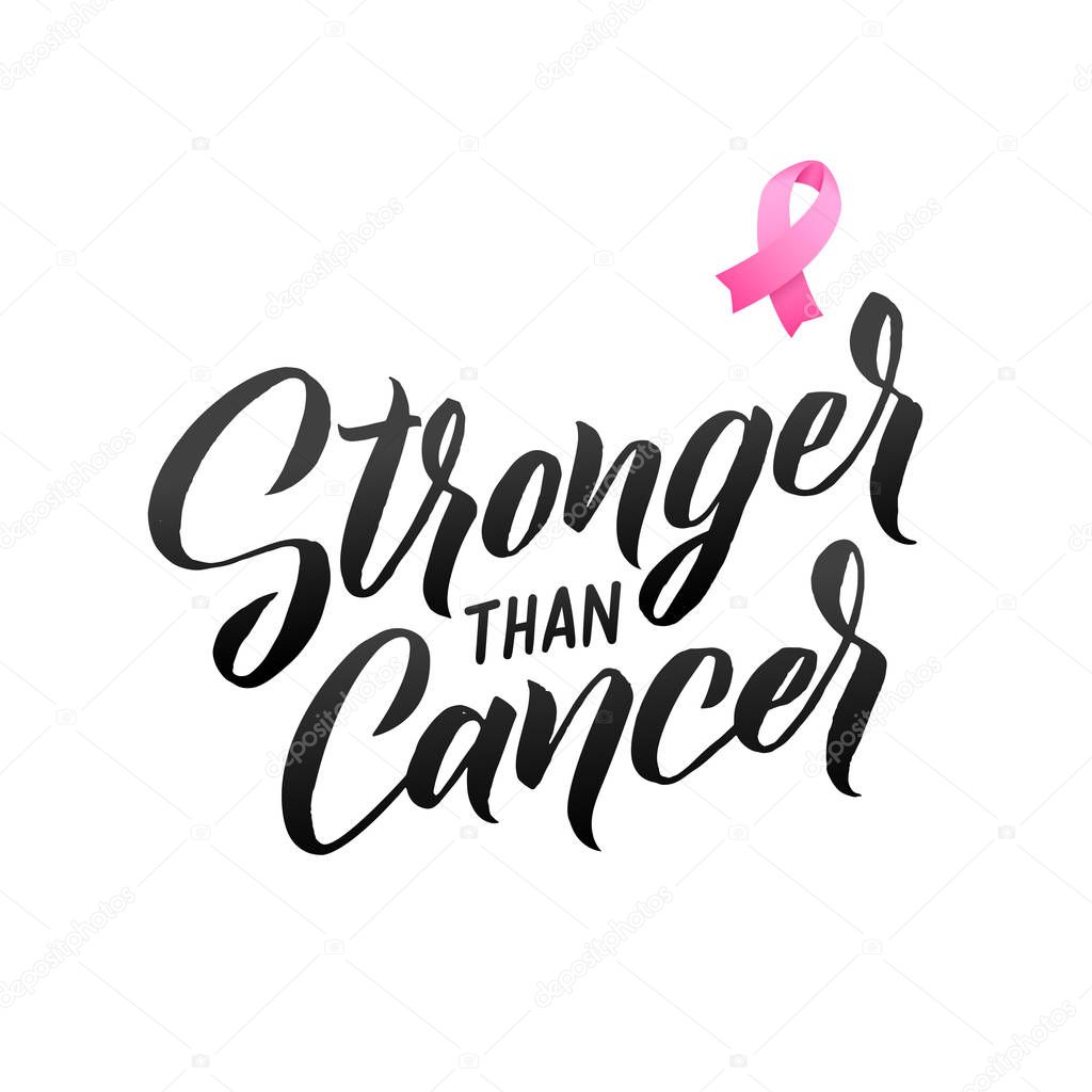 Stronger than Cancer. Pink Ribbon Breast Cancer Awareness Vector Illustration