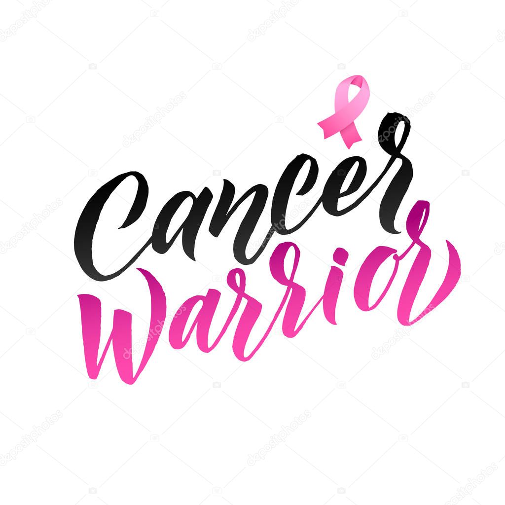 Cancer Warrior. Pink Ribbon Breast Cancer Awareness Vector Illustration