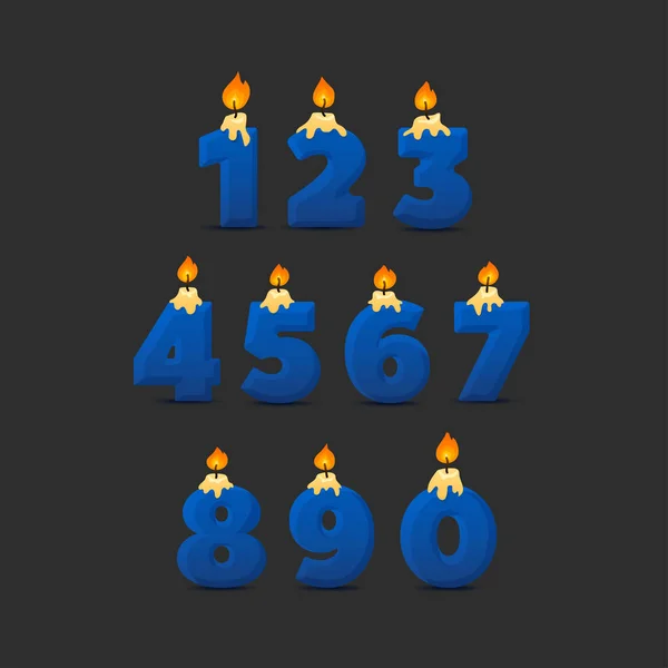 Conjunto de números coloridos de velas de aniversário. Wick e fogo. Ilustração vetorial — Vetor de Stock