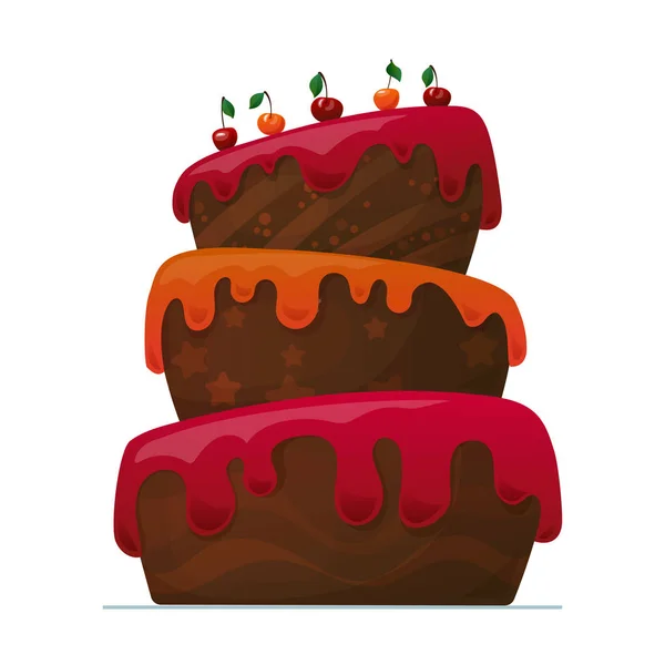 Καλή τούρτα γενεθλίων με σοκολάτα. Απεικόνιση διανύσματος σε λευκό φόντο — Διανυσματικό Αρχείο