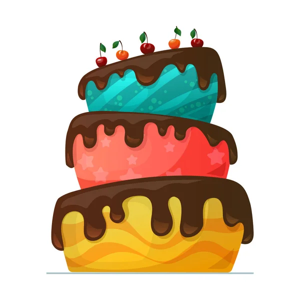 Happy Birthday Cake with Chocolate. Vector illustration on white background — Stock Vector