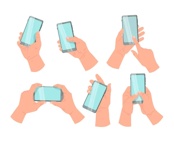Trzymanie za rękę. Smartfon i białe ręce — Wektor stockowy