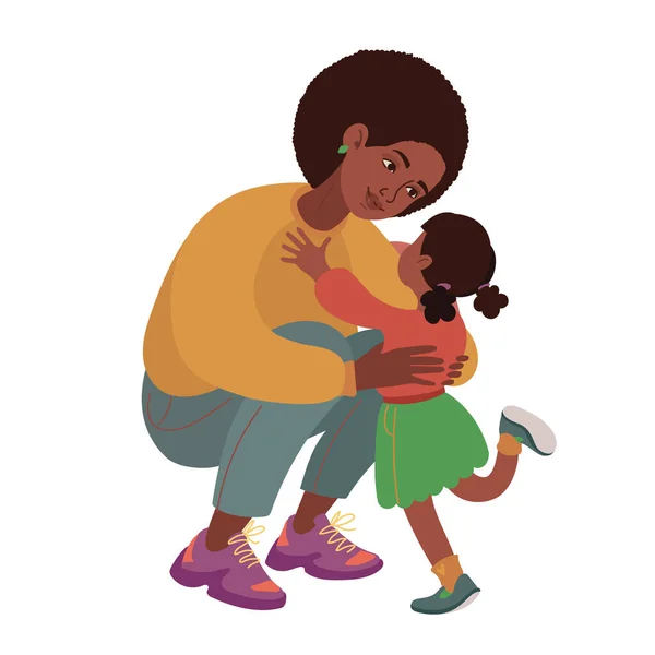 Portrait de famille de maman et fille. Mère et fille afro-américaine. Vêtements de sport et baskets. Illustration vectorielle formes simples — Image vectorielle