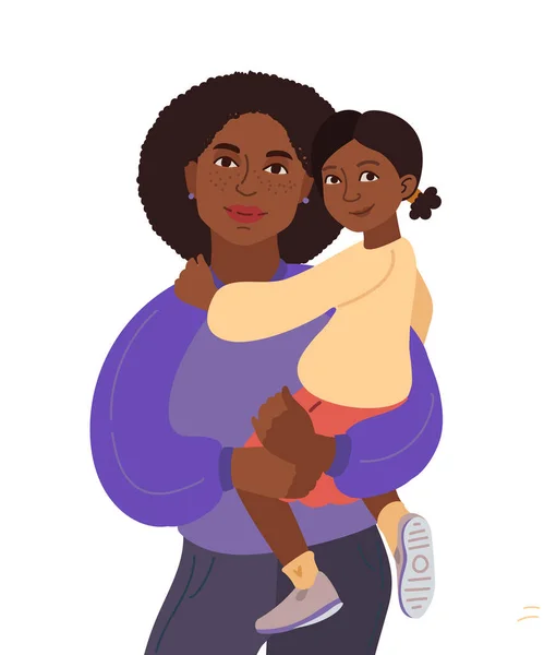 一个年轻的非裔美国人家庭肖像...妈妈和女儿矢量图解简单的形状 — 图库矢量图片