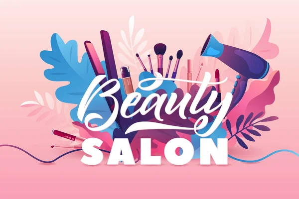 Salão Beleza Maquiagem Colorida Ilustração Decorativa Estilo Cabelo Com Acessórios — Vetor de Stock