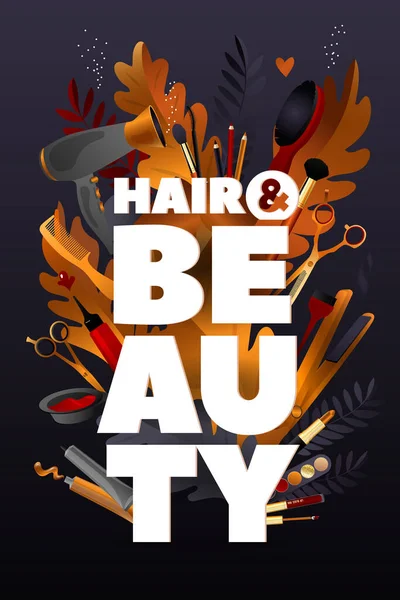 Style Cheveux Beauté Illustration Décorative Colorée Coiffeur Avec Des Accessoires — Image vectorielle