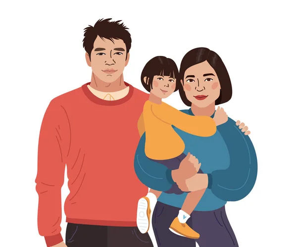 Portrait Famille Asiatique Souriant Mère Père Petite Fille Chinois Illustration — Image vectorielle