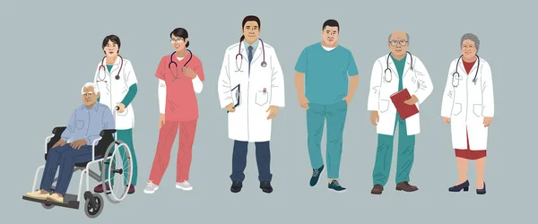 Médicos Asiáticos. Personagens médicos chineses. Médicos e enfermeiros retratos redondos, equipe de conceito de médicos, consultório médico ou laboratório. Conceito de vetor plano moderno pessoas digitais ilustração vetorial — Vetor de Stock