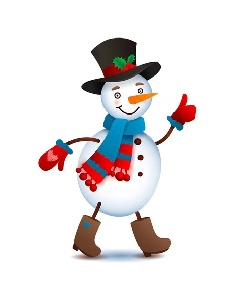 Vector Cute Snowman. Weihnachtsillustration mit lustigem Schneemann. Kopfbedeckter Zylinder — Stockvektor