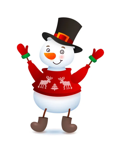 Vektör Şirin Kardan Adam. Komik kardan adamla Noel çizimi. Başlık silindir şapka — Stok Vektör