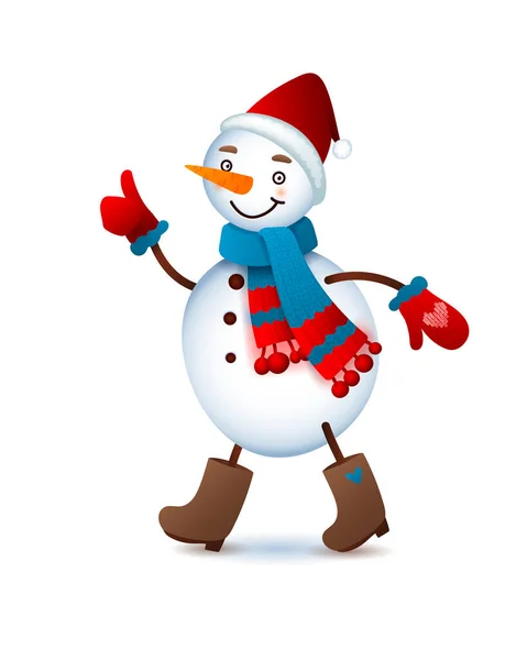 Vector lindo muñeco de nieve. Ilustración de Navidad con muñeco de nieve divertido. Sombrero de Papá Noel. — Archivo Imágenes Vectoriales