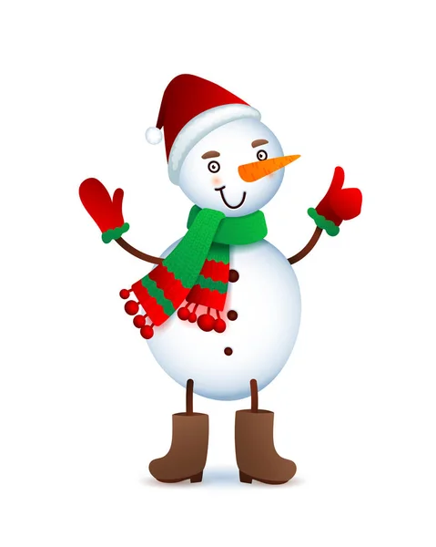 Vector lindo muñeco de nieve. Ilustración de Navidad con muñeco de nieve divertido. Sombrero de Papá Noel. — Archivo Imágenes Vectoriales