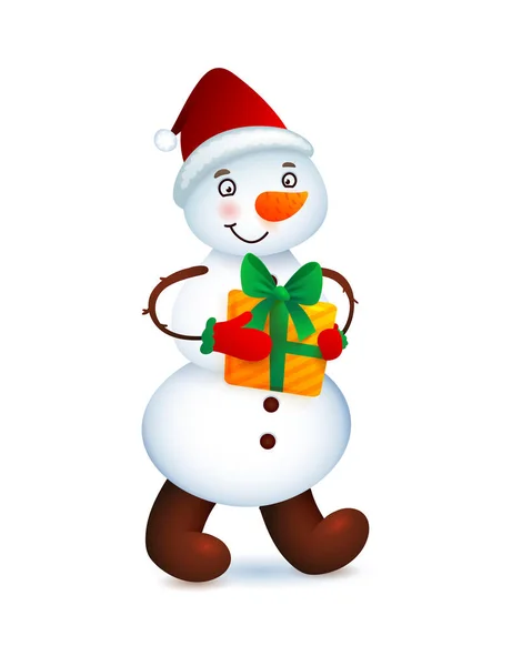Vector Bonito Boneco de Neve. Ilustração de Natal com boneco de neve engraçado. Chapéu de Papai Noel. — Vetor de Stock