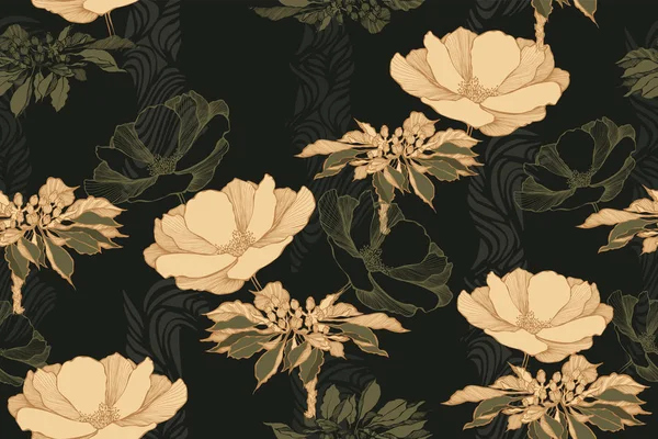 Patrón floral vintage sin costuras con rosas. Dibujo a mano, vector — Archivo Imágenes Vectoriales