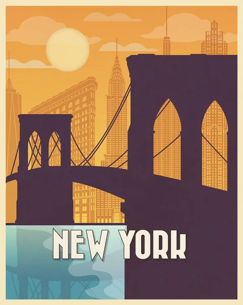 New York Vintage Poster Reizen — Stockvector