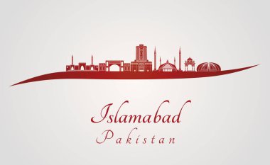 Kırmızı ve gri arka planda düzenlenebilir vektör dosyası Islamabad manzarası