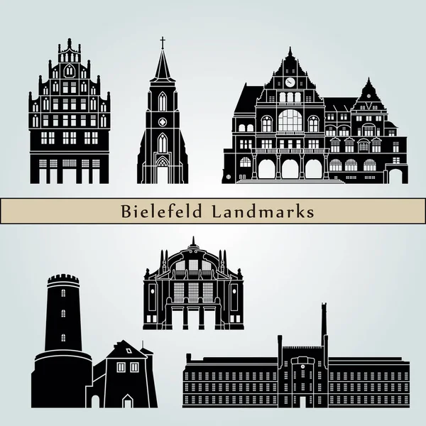 Bielefeld Bezienswaardigheden Monumenten Geïsoleerd Blauwe Achtergrond Bewerkbare Vector Bestand — Stockvector