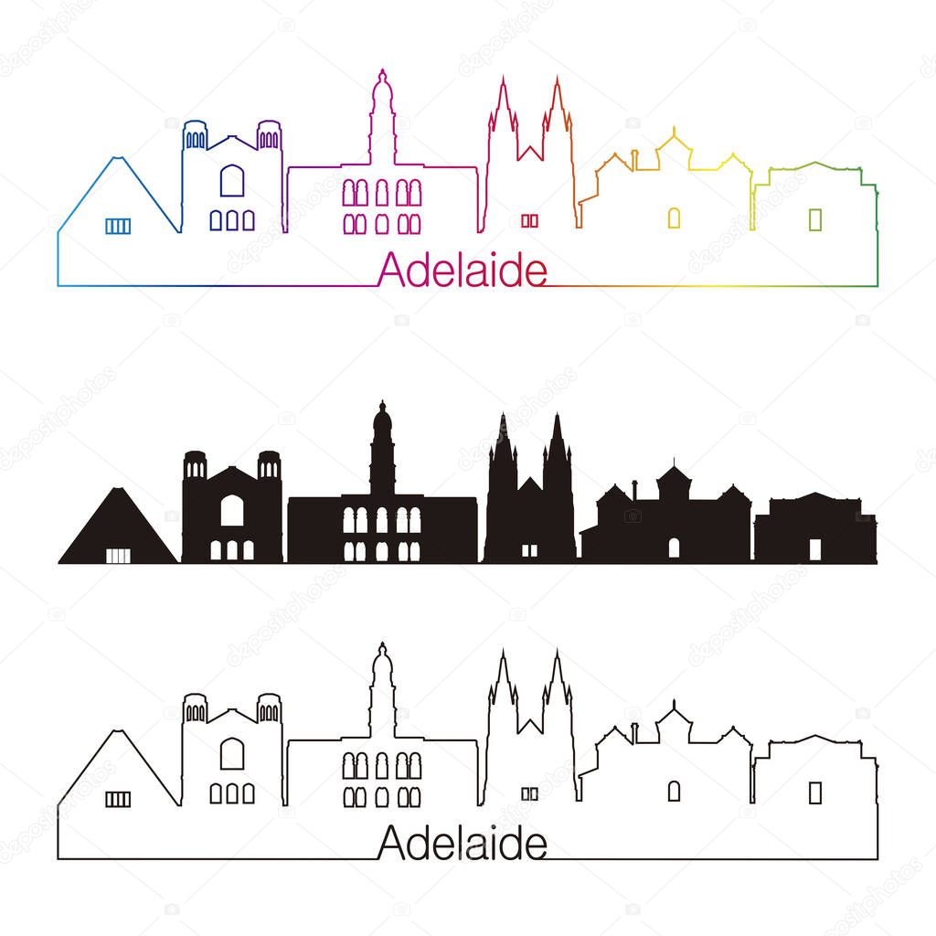 Adelaide V2 skyline linear style with rainbow in editable vector file