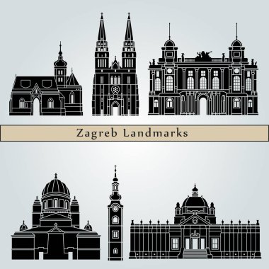 Zagreb simge ve düzenlenebilir vektör dosyası mavi arka plan üzerinde izole anıtlar