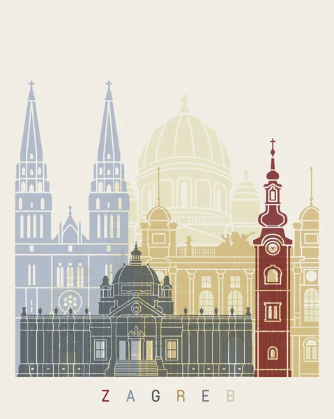 Zagreb Skyline Poster Editable Vector — Stock Vector