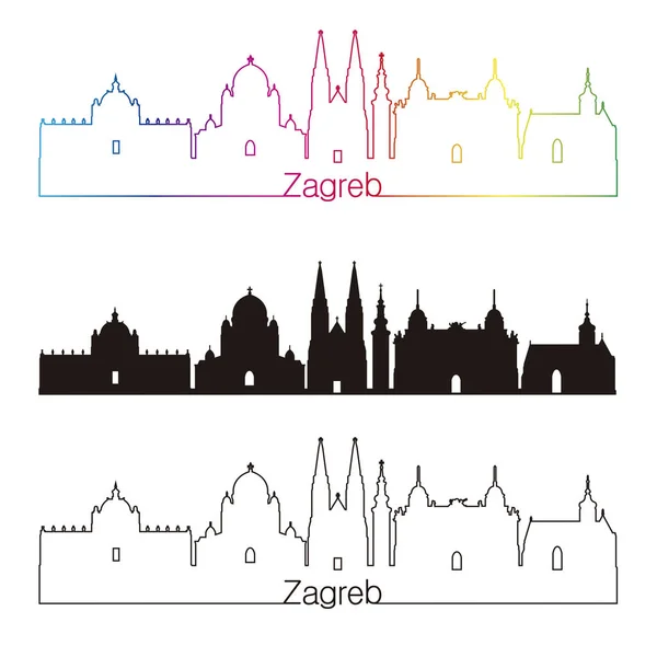 Záhřeb Panorama Lineární Styl Rainbow Souboru Upravitelné Vektorové — Stockový vektor