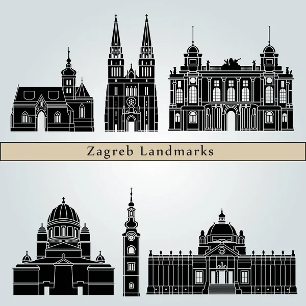 Zagreb Monumentos Monumentos Aislados Sobre Fondo Azul Archivo Vectorial Editable — Vector de stock