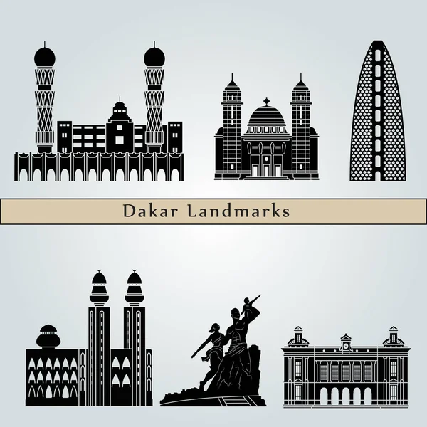 Dakar Landmarks Monuments Isolated Blue Background Editable Vector File — Stock Vector