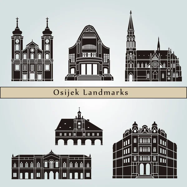 Osijek Landmarks Monuments Isolated Blue Background Editable Vector File — Stock Vector