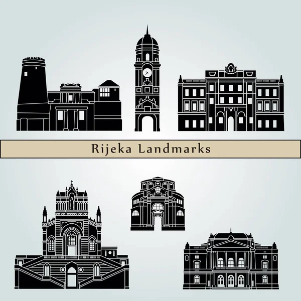 Rijeka Landmarks Monuments Isolated Blue Background Editable Vector File — Stock Vector