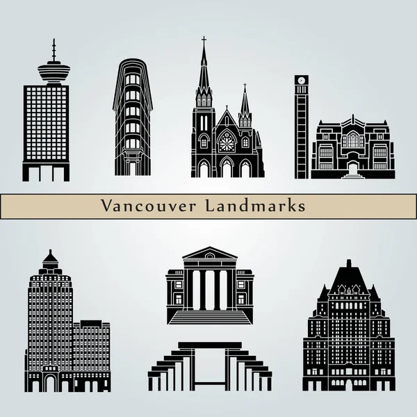 Monumentos Monumentos Vancouver Aislados Sobre Fondo Azul Archivo Vectorial Editable — Vector de stock