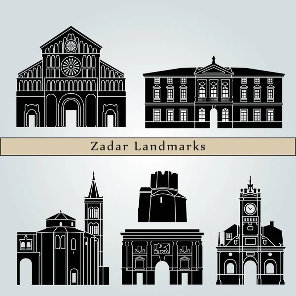 Zadar Landmarks Monuments Isolated Blue Background Editable Vector File — Stock Vector