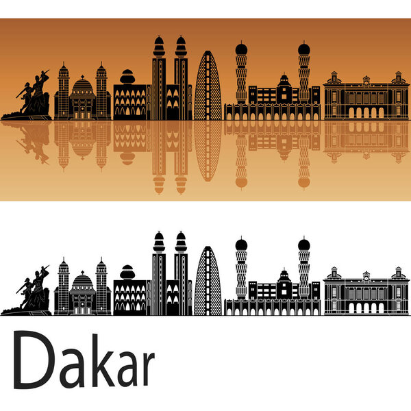 Dakar skyline  in orange background in editable vector file