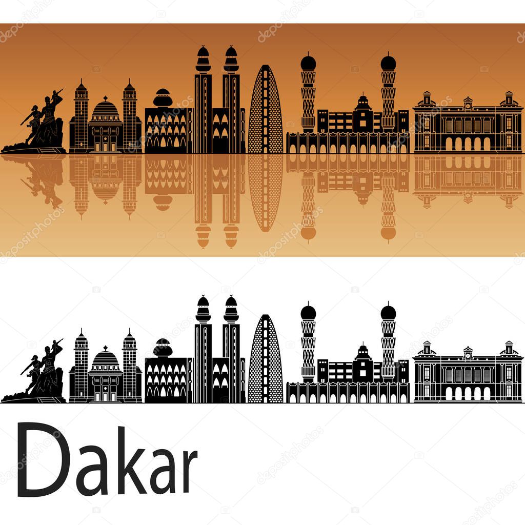 Dakar skyline  in orange background in editable vector file