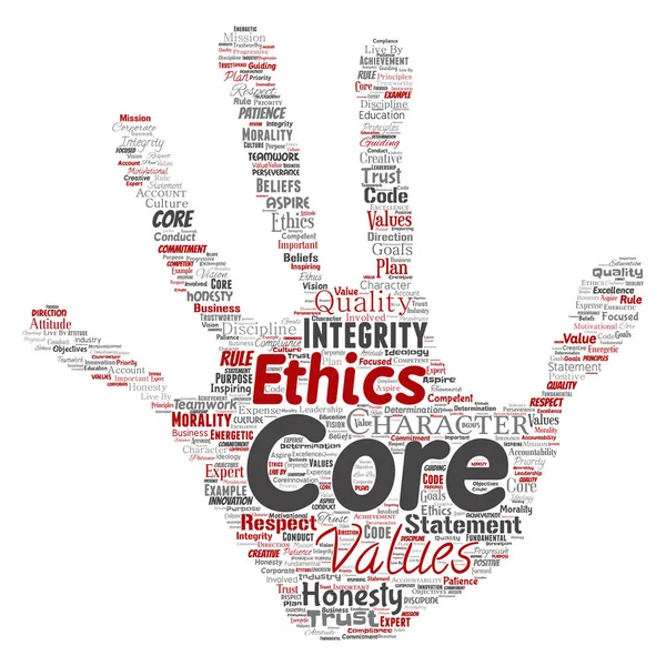Vector Conceptual Core Values Integrity Ethics Hand Print Stamp Concept — Vector de stock